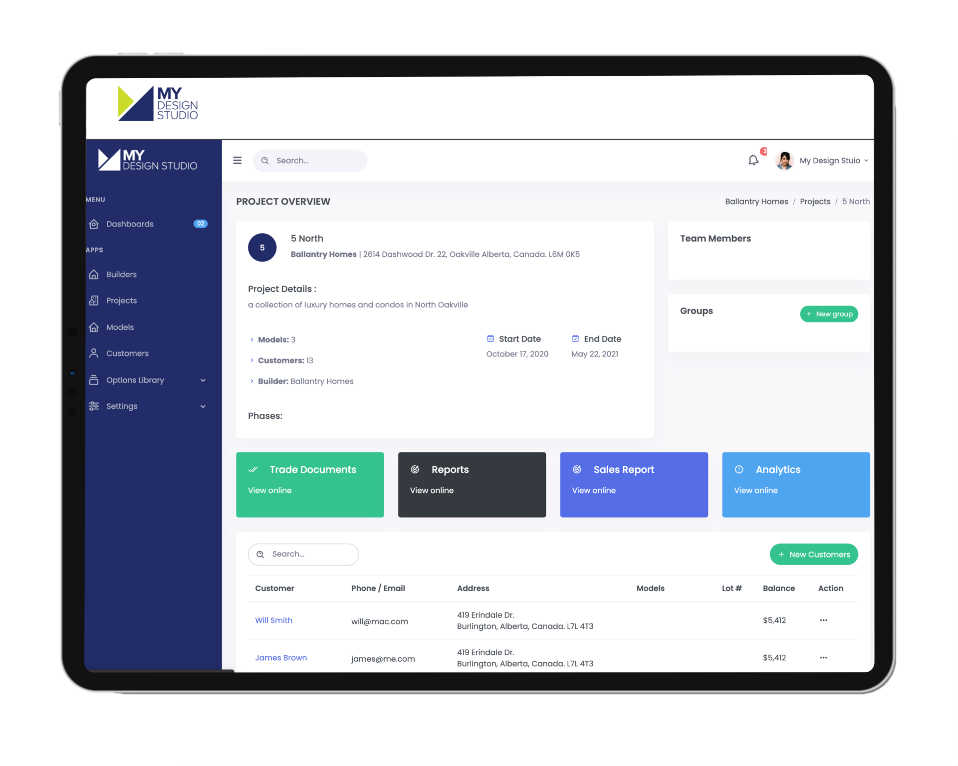 Our integrated cloud platform manages onboarding, the project set up, options database, virtual design, trades management, invoicing, payments and detailed reporting.